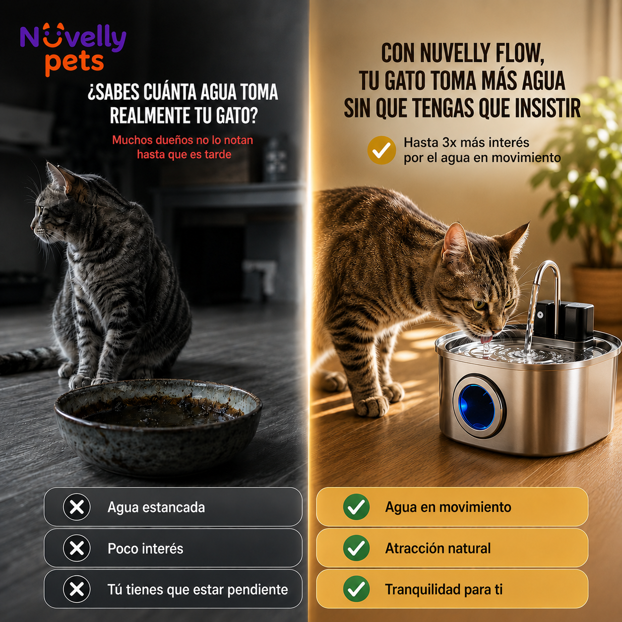 Nuvelly Flow : Fuente Inalambrica de Agua para Mascotas