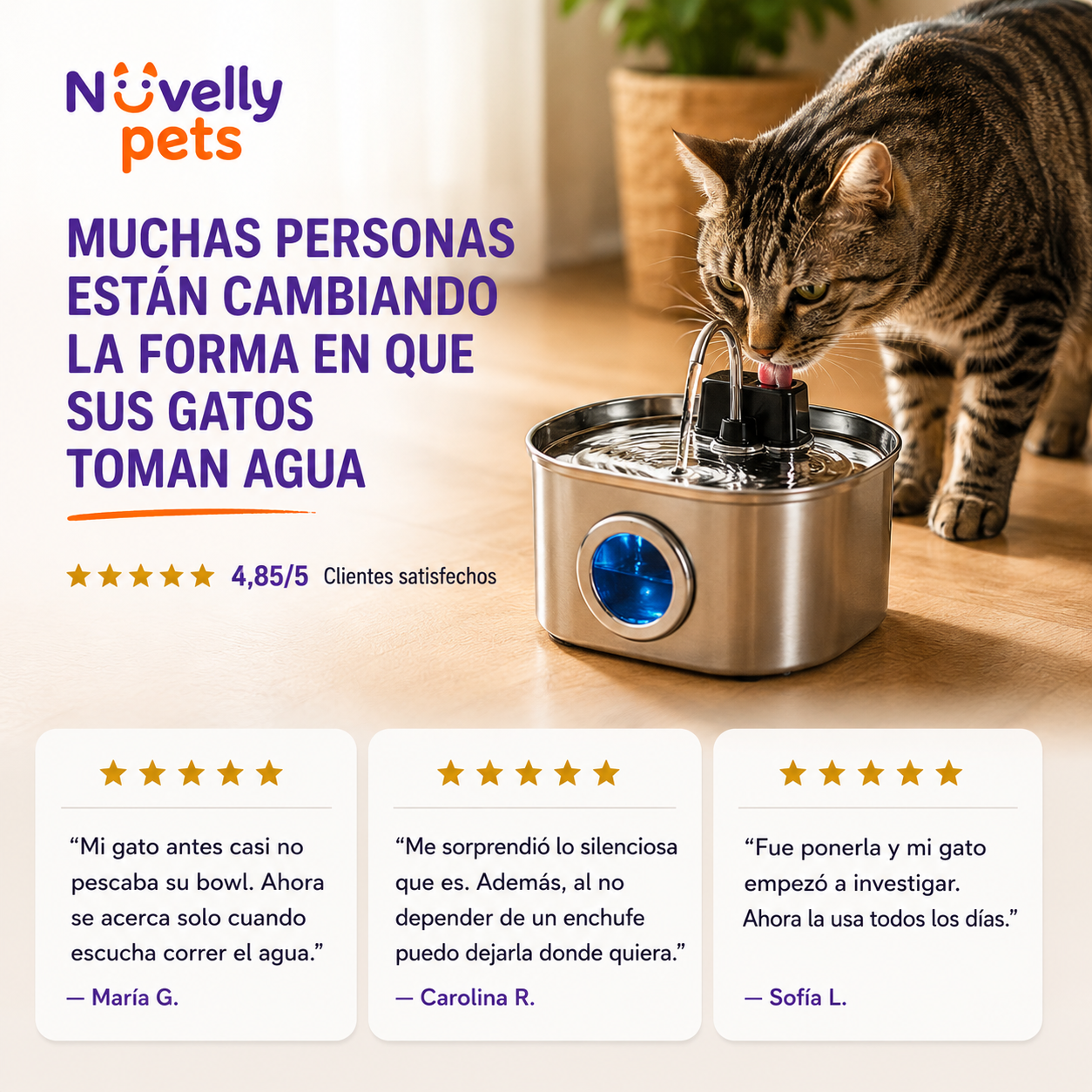 Nuvelly Flow : Fuente Inalambrica de Agua para Mascotas